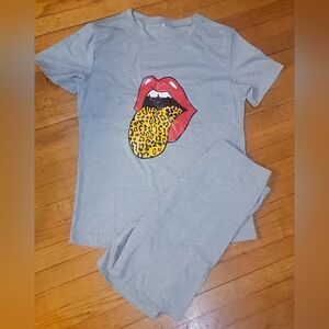 Gray Graphic T-Shirt and Short Set